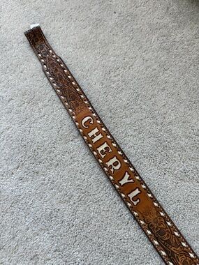 Personalized Tooled Leather Belt in Brown – Custom Name Design